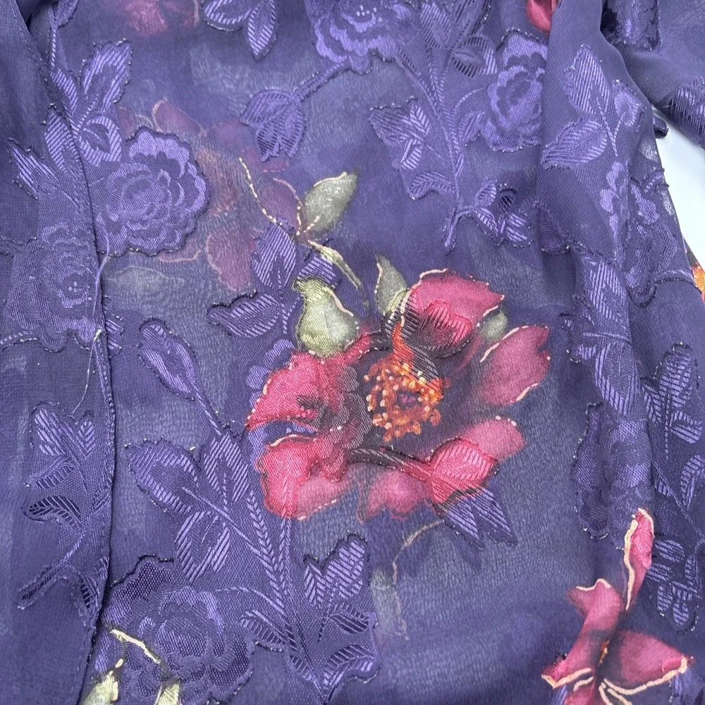 Secret Treasures Lingerie‎ Cover Robe Shawl Purple Floral Pattern 100% Polyester